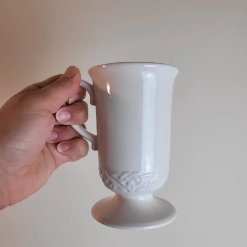 Vintage Russ Celtic Blessings Mug Stoneware Coffee White #29259 pedestal trinity